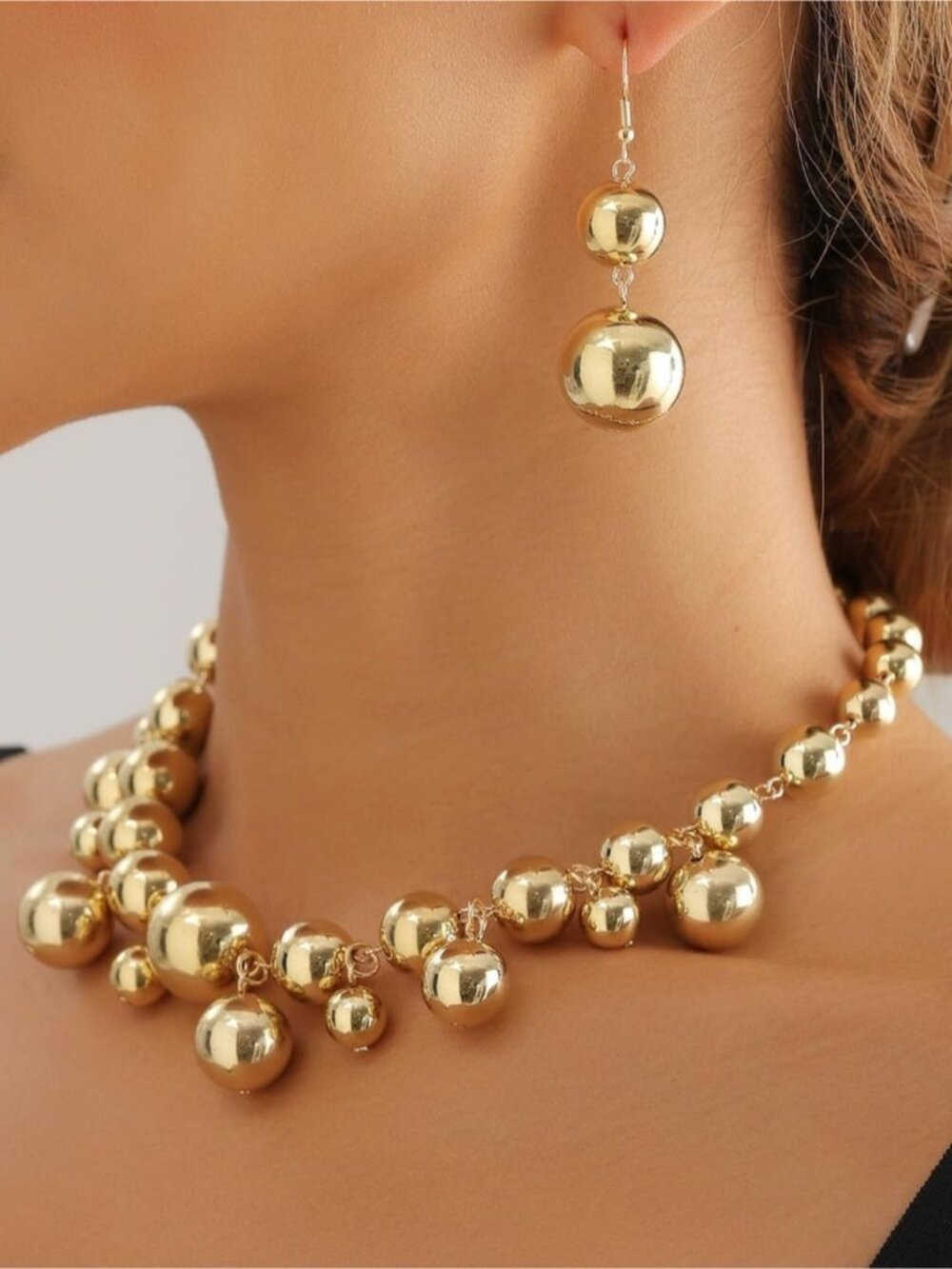 Gold-Tone Ball Drop Necklace & Earrings Set